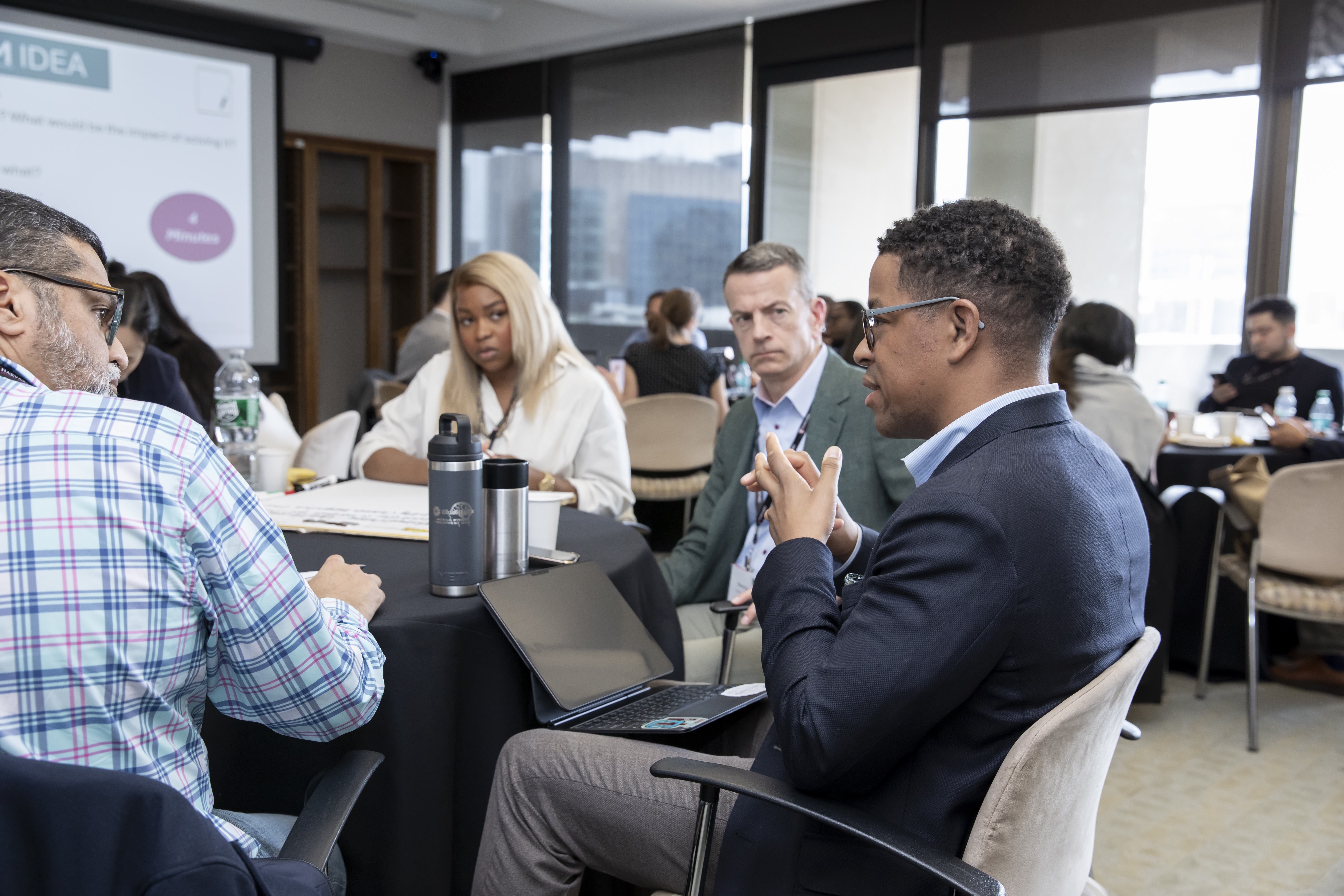 A group of executives in a custom program. 