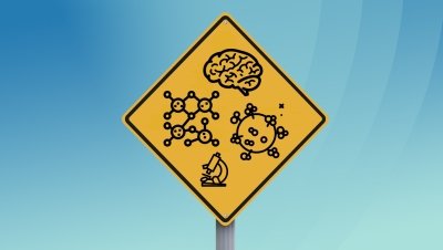 A road sign with health icons on it.