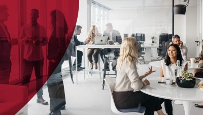 People talking in an office.