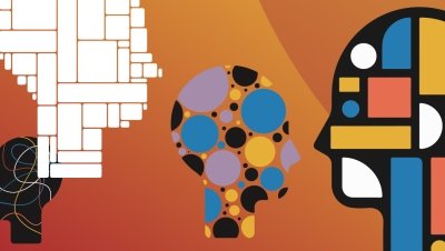 Silhouette of heads in different colors and designs. 