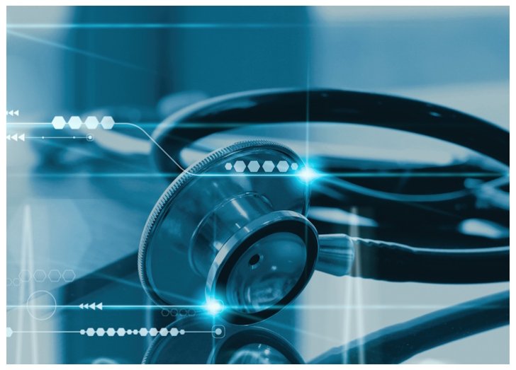 blue background stethoscope reflection and tech suggestions