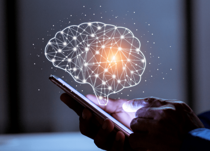 image of hologram brain some from a smart phone.