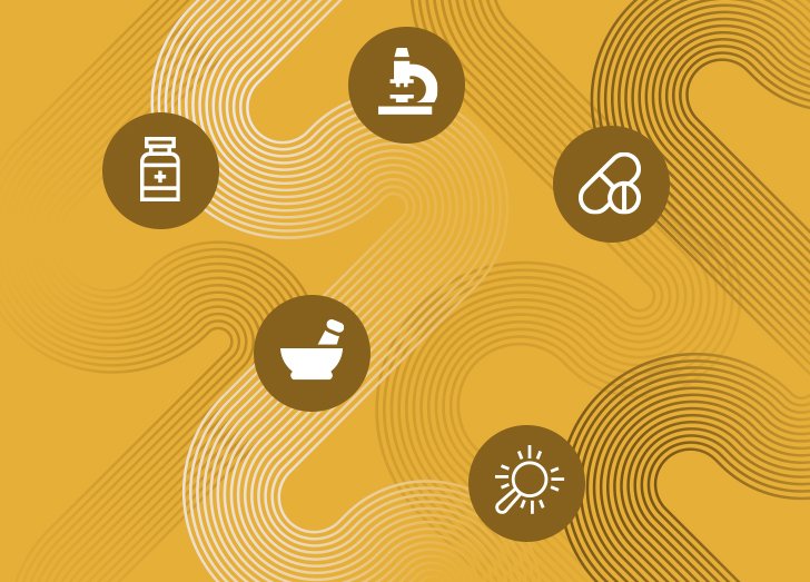 Five icons on a yellow background.