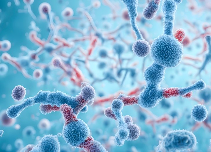 close up of molecular cells in cancer.