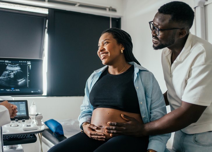 image of doctor going over an OBG ultrasound with 2 patients