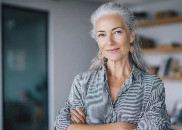 image of a white women thinking.