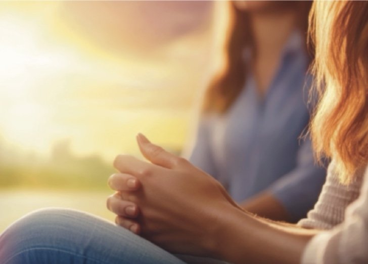 close up of women holding her own hands.