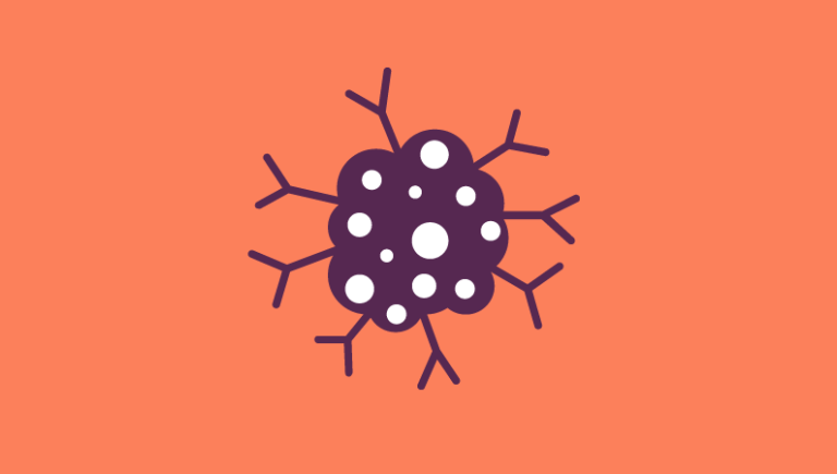 An illustration of a cancer cell on an orange background.