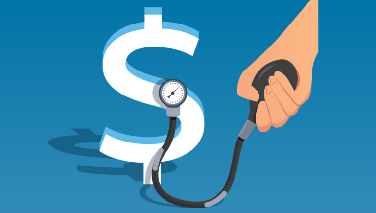 An illustration of a dollar sign having its vital signs checked.