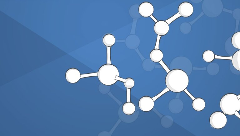 An illustration of molecules on a blue background.