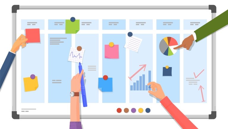 cartoon image of hands placing things on a calendar.