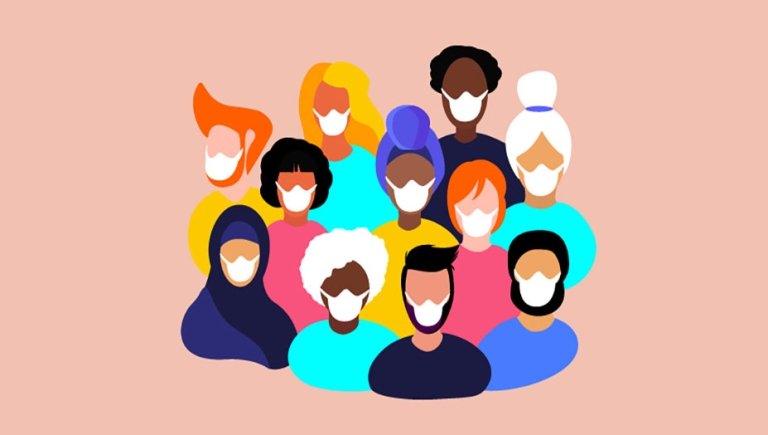 abstract photo of people in masks.