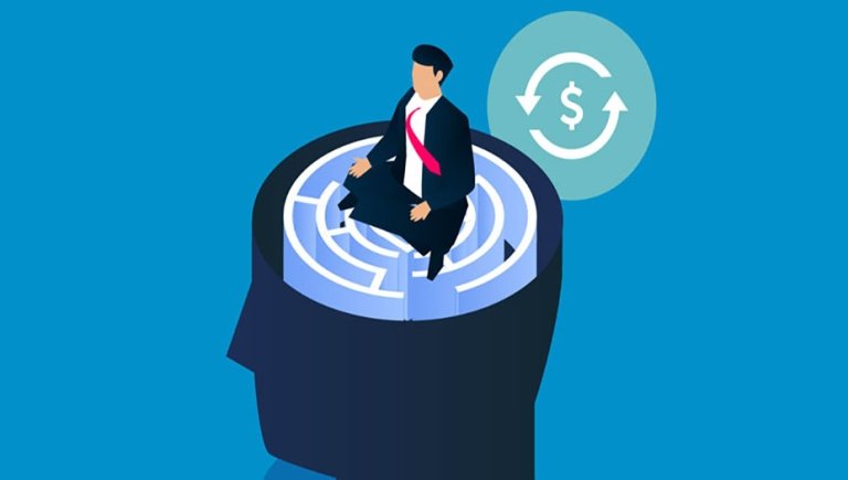 Abstract photo of head with money symbol behind it.