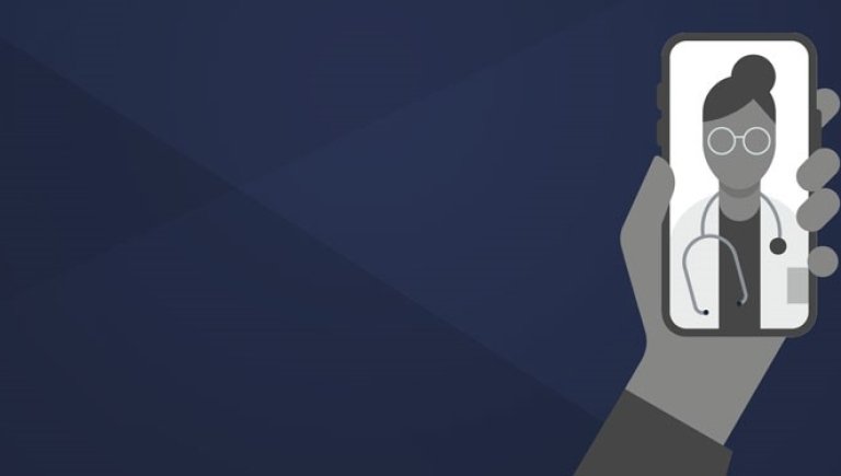 Illustration of a mobile phone telehealth call with a doctor.