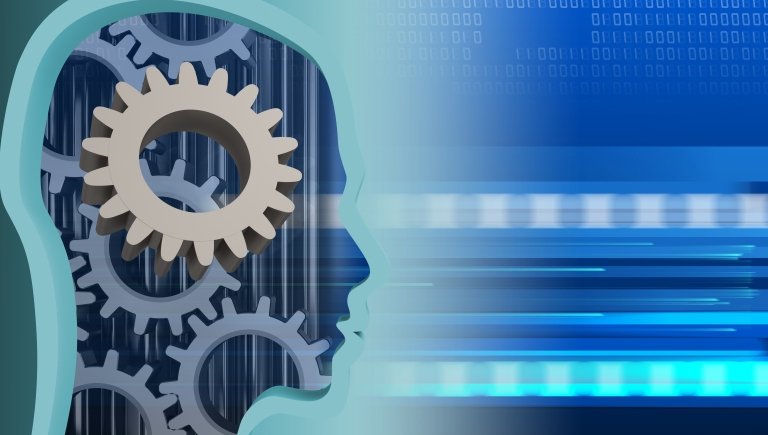 side profile of a head with gears inside.