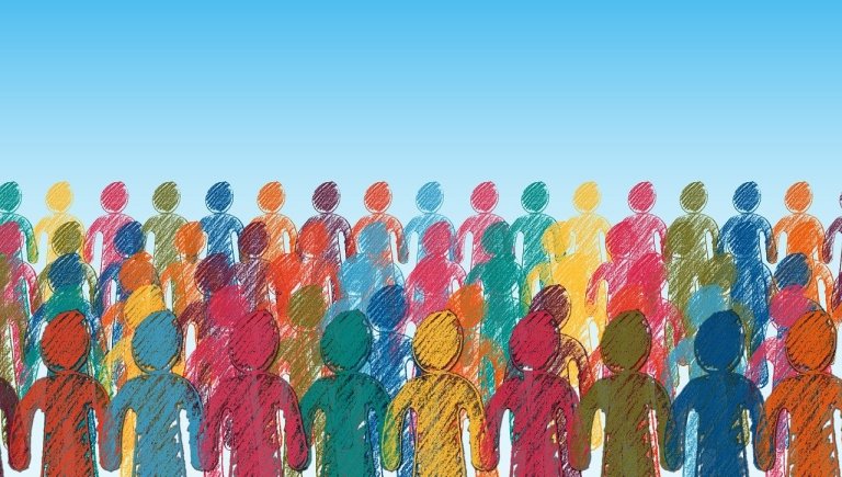 image of an outline of colorful people linking hands.