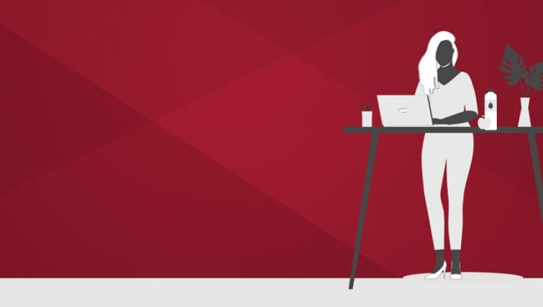 An illustration of a person at a standing desk.