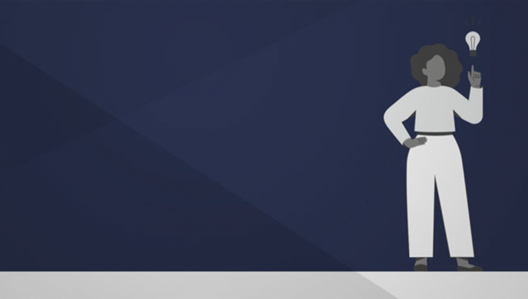 Graphic of a woman holding a lightbulb above her head. 