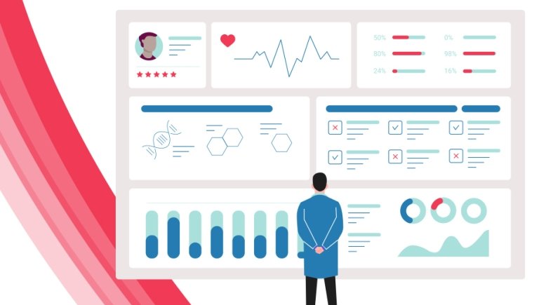 An illustration of a person looking at a large data sheet.