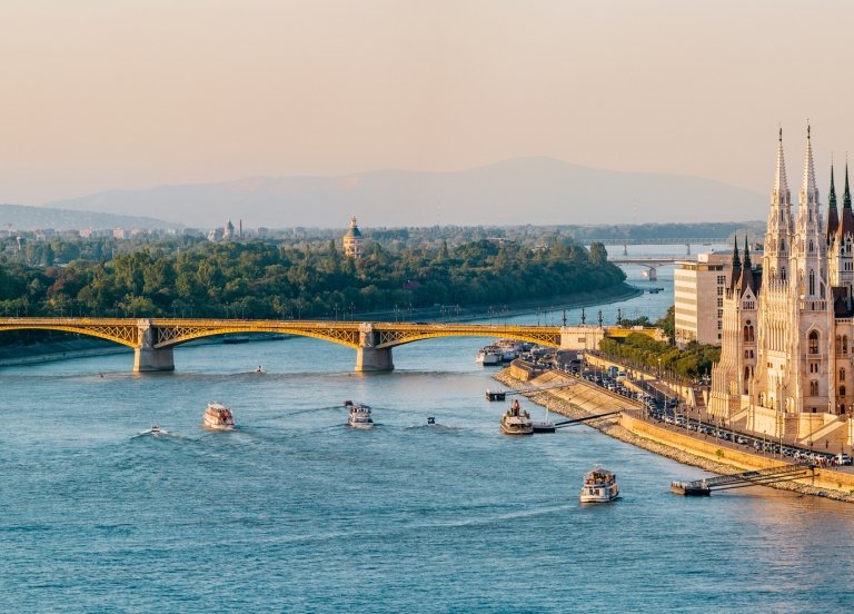 An aerial view of the city of Budapest.