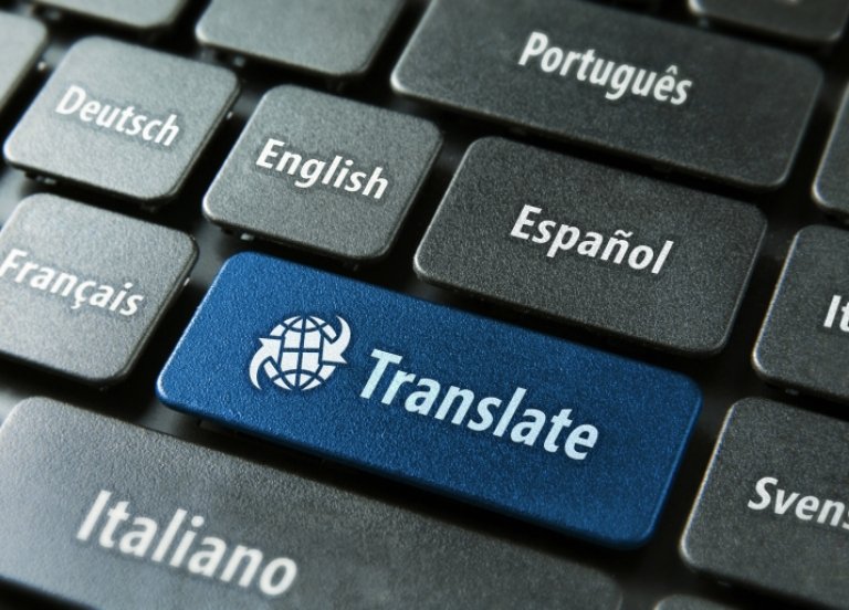 Keyboard with Translate key surrounded by keys of other languages