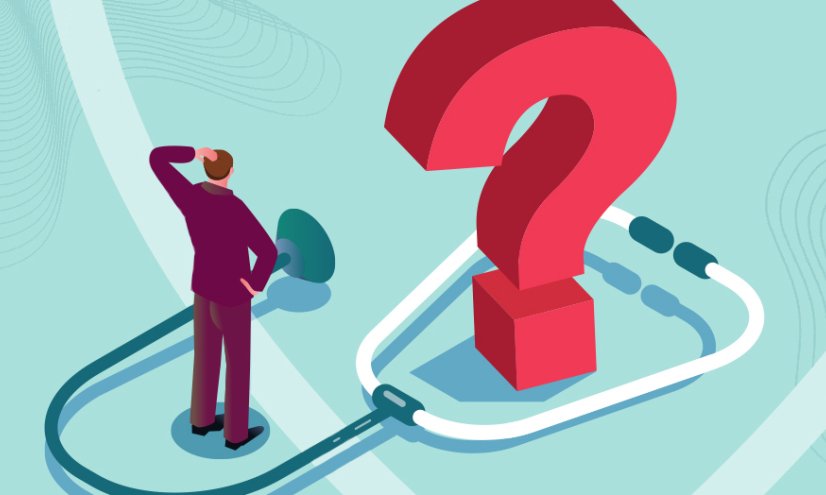 A person looking at a question mark. 