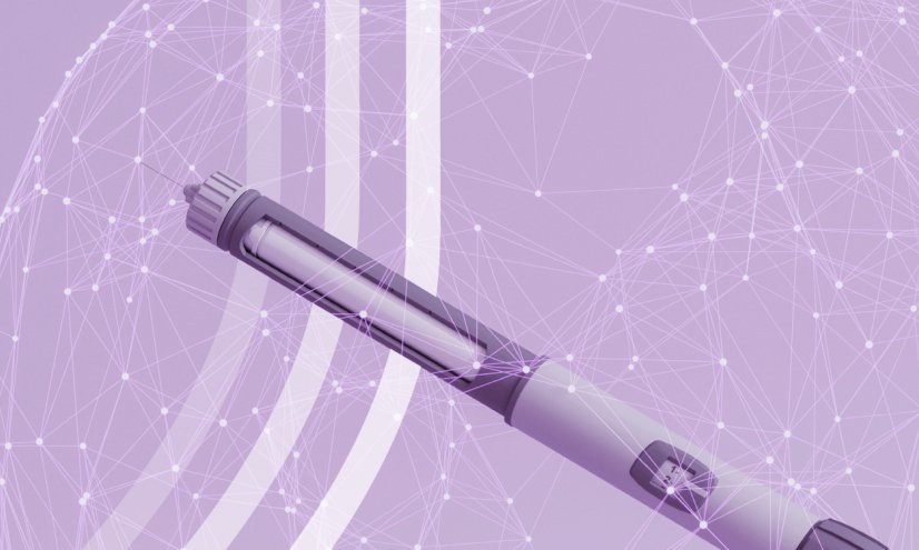A GLP-1 injection with a purple filter over it.