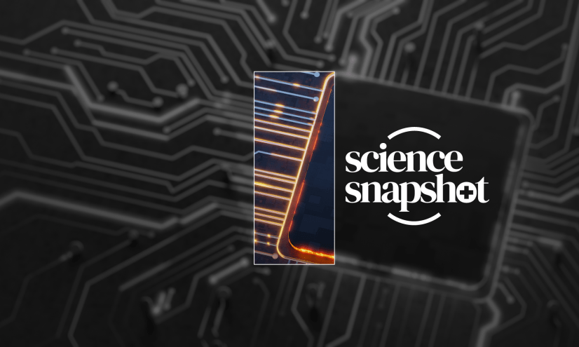 Science Snapshot logo with a black faded background representing electronic wires.