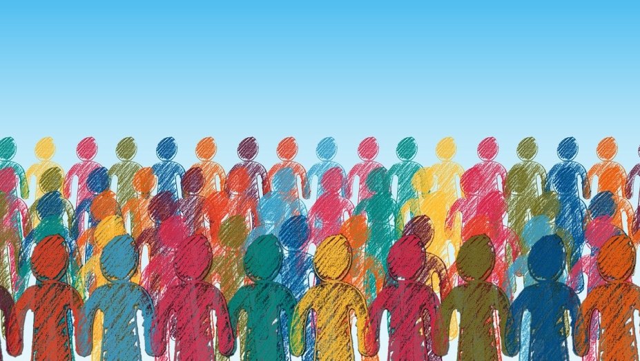image of an outline of colorful people linking hands.