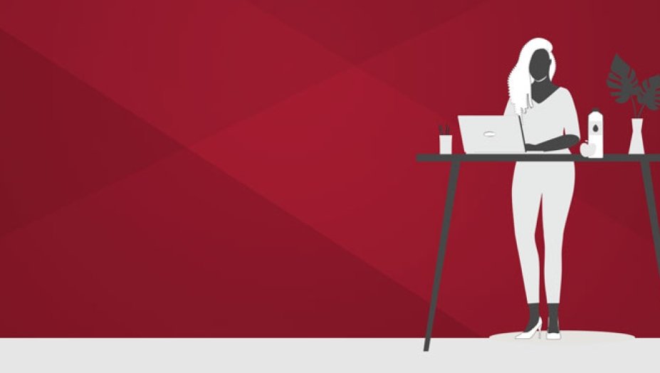An illustration of a person at a standing desk.