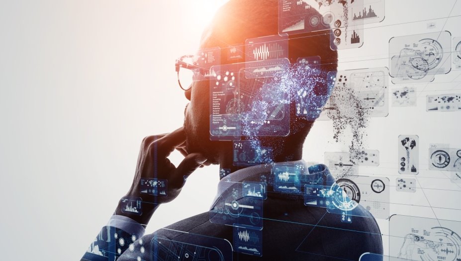 futuristic image of a man thinking.