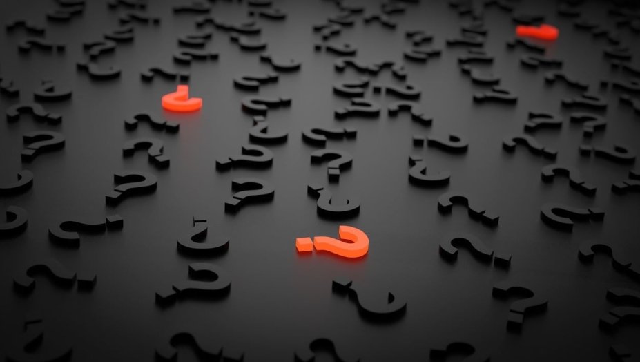 picture of black question marks, a few are red