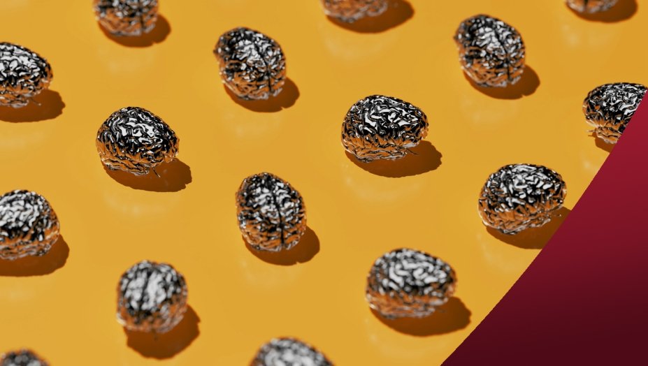 Abstract image with many silver brains on a yellow background.