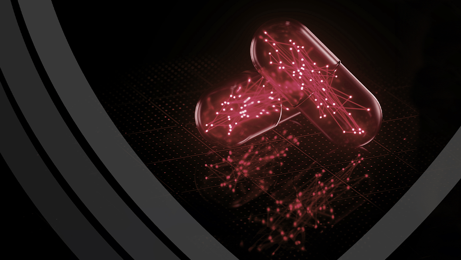 Picture of AI technology within prescription shaped pill.