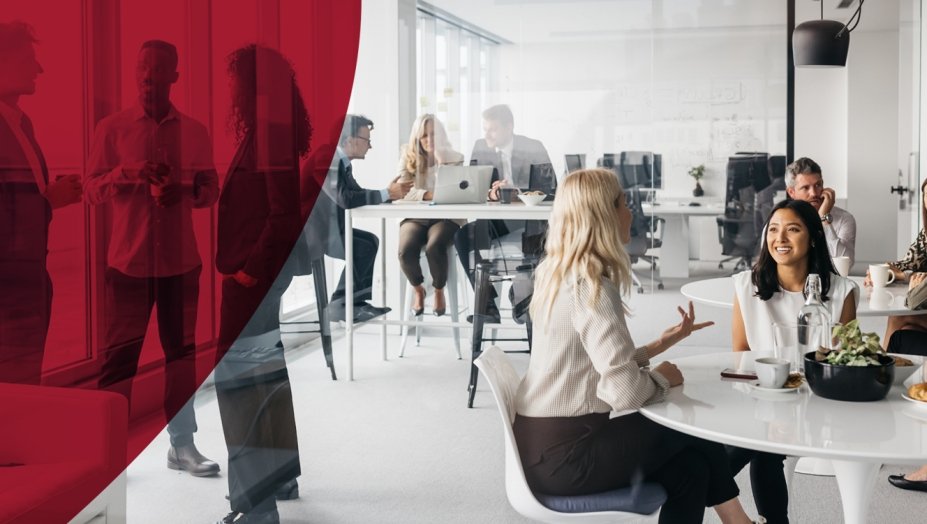 People talking in an office.