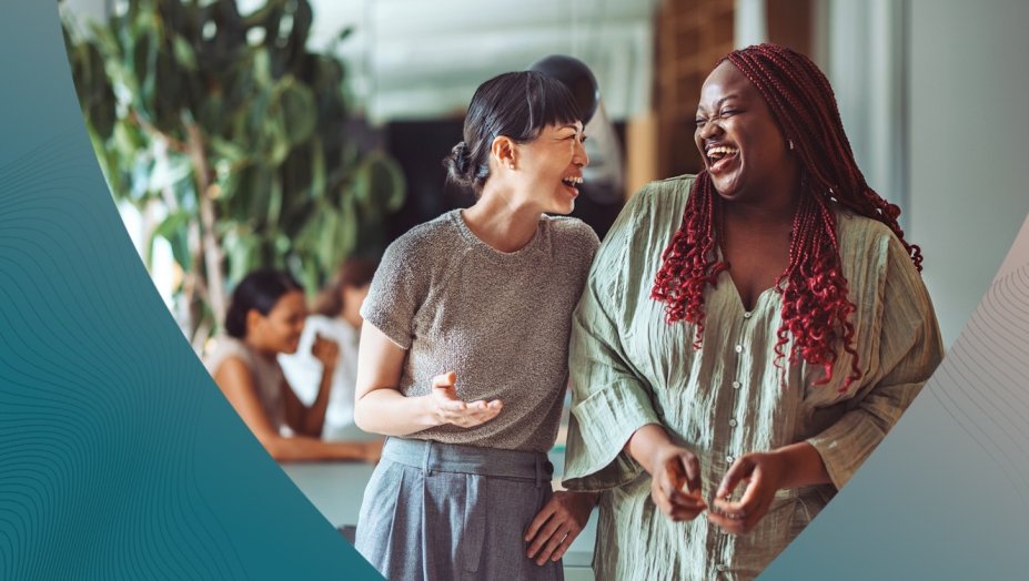 Two people chatting joyfully.
