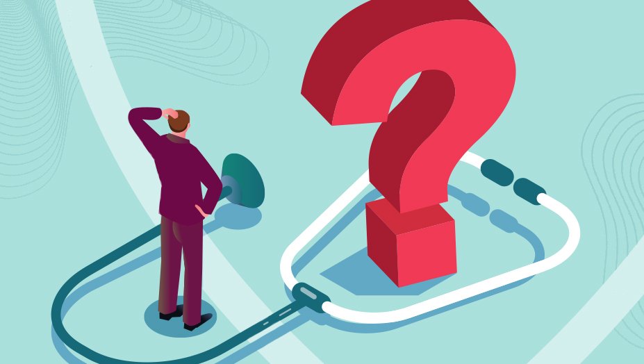 A person looking at a question mark. 