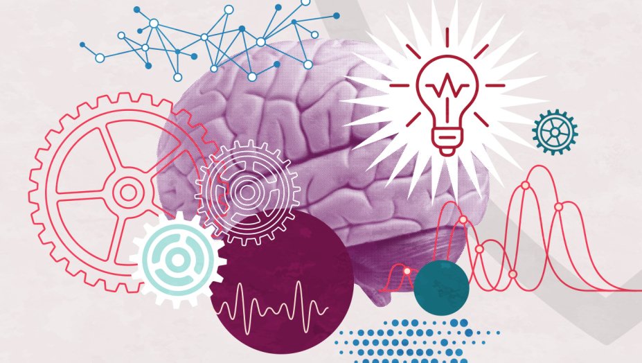 A brain with gears and icons surrounding it. 
