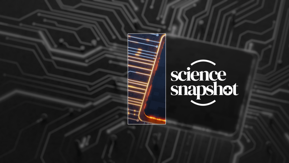 Science Snapshot logo with a black faded background representing electronic wires.