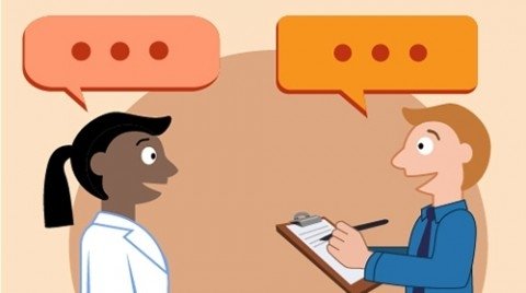 A man surveying a health professional.