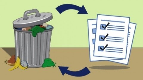 An illustration of a survey being thrown in the trash.