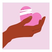 illustration of a hand reaching out and holding a bandaged heart
