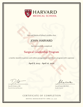 Example Certificate for the Surgical Leadership Program.